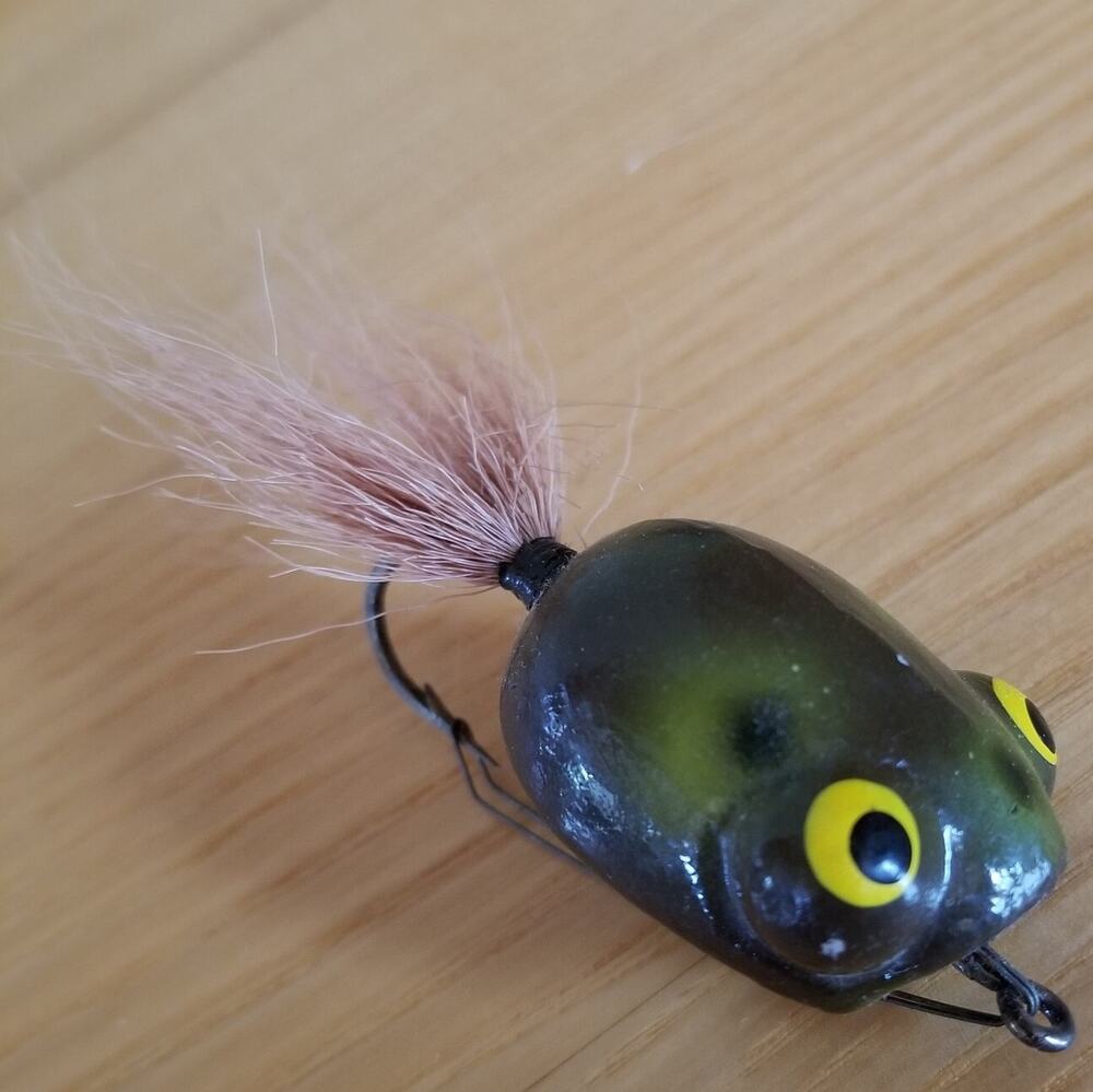 Weber Frog Popper Fishing Lure Weedless Dyelite Plastic Bug Eyed Vintage Green